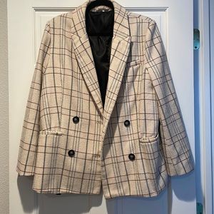 Poly wool blend plaid blazer